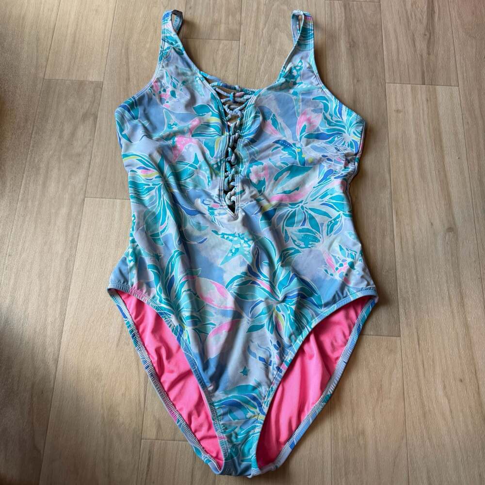 Lilly Pulitzer Isle Lattice One-Piece Swimsuit in Celestial Seas Blue